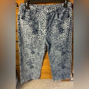 Pink Lily Denim Pants in Blue Leopard Print